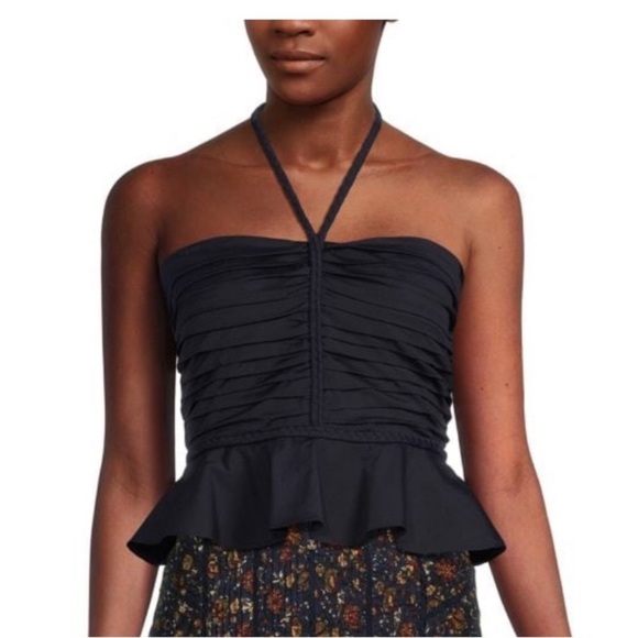 Veronica Beard Arienne Ruched Top Size 10 Cotton Halter Braided Resort Blouse - Picture 3 of 12